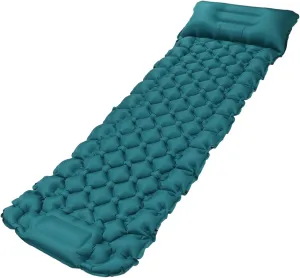 Sleeping Pad, Ergonomic Design Curved Pillow Quadrilateral Peacock Camping Sleeping Pad, Foot Operated Inflation Portable Sleeping Pad, for Backpacking, Hiking, Traveling