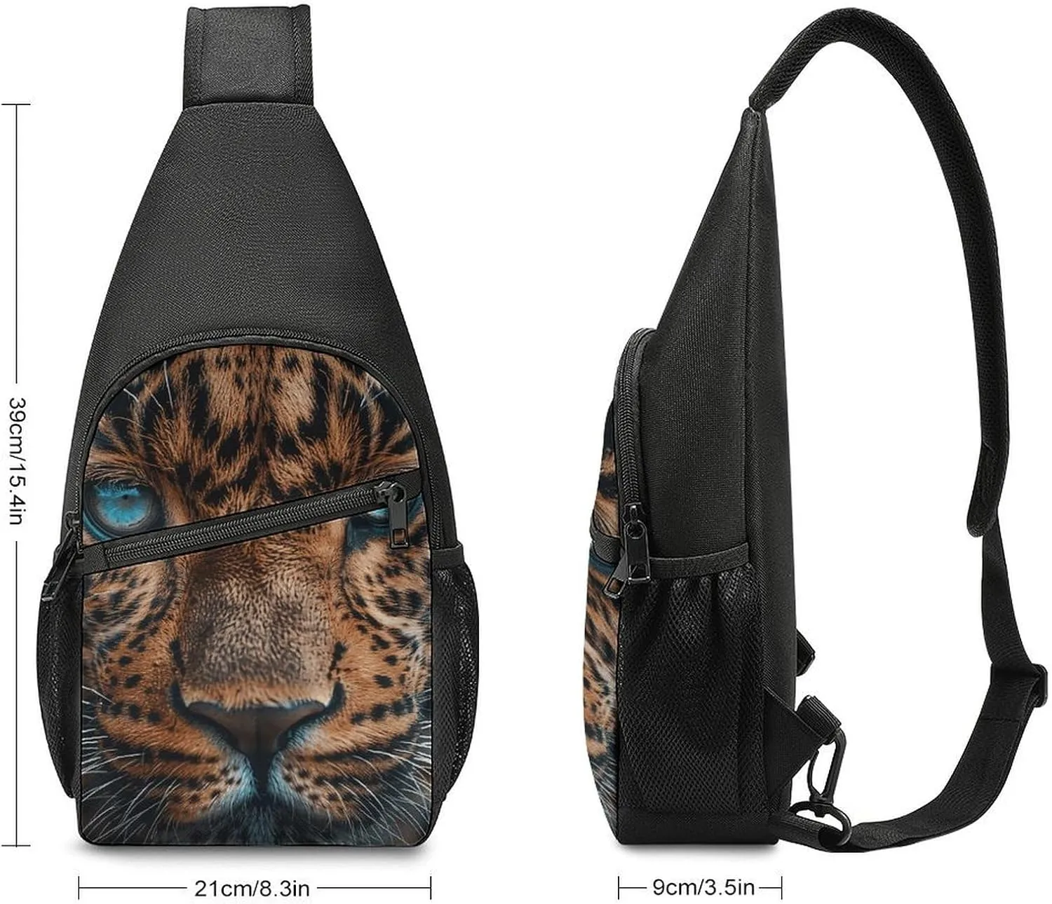 Sling Backpack for Women Men Crossbody Chest Bag Travel Leopard Face Close-Up Daypack Shoulder Bag for Hiking