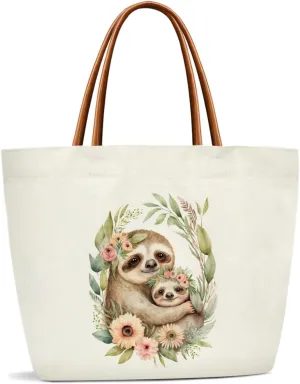 Sloth Gifts Canvas Tote Bag For Women, Cute Tote Bags Reusable Grocery Shoulder Bag for Shopping Work Travel Gym, Motivational Gifts for Halloween Christmas Beach Bags for Sloth Lovers Friends -44