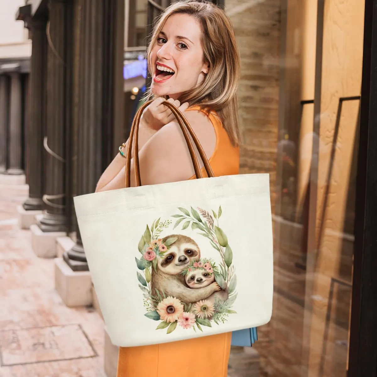 Sloth Gifts Canvas Tote Bag For Women, Cute Tote Bags Reusable Grocery Shoulder Bag for Shopping Work Travel Gym, Motivational Gifts for Halloween Christmas Beach Bags for Sloth Lovers Friends -44
