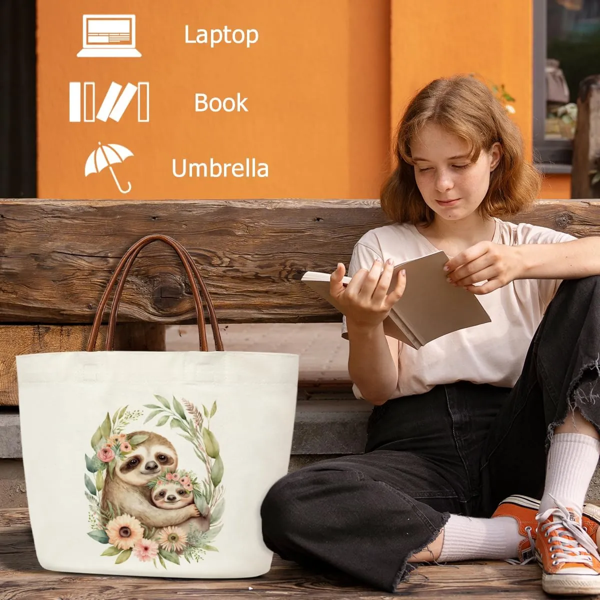 Sloth Gifts Canvas Tote Bag For Women, Cute Tote Bags Reusable Grocery Shoulder Bag for Shopping Work Travel Gym, Motivational Gifts for Halloween Christmas Beach Bags for Sloth Lovers Friends -44