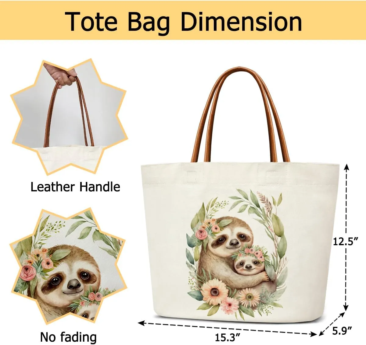 Sloth Gifts Canvas Tote Bag For Women, Cute Tote Bags Reusable Grocery Shoulder Bag for Shopping Work Travel Gym, Motivational Gifts for Halloween Christmas Beach Bags for Sloth Lovers Friends -44