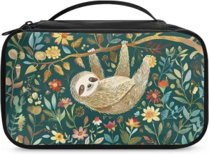 Sloth Makeup Bag for Women Flowers Cosmetic Bag with Brush Slot Make Up Travel Bag Organizer Large Capacity Toiletry Bag with Zipper Travel Size Skincare Bag Travel Gifts for Women
