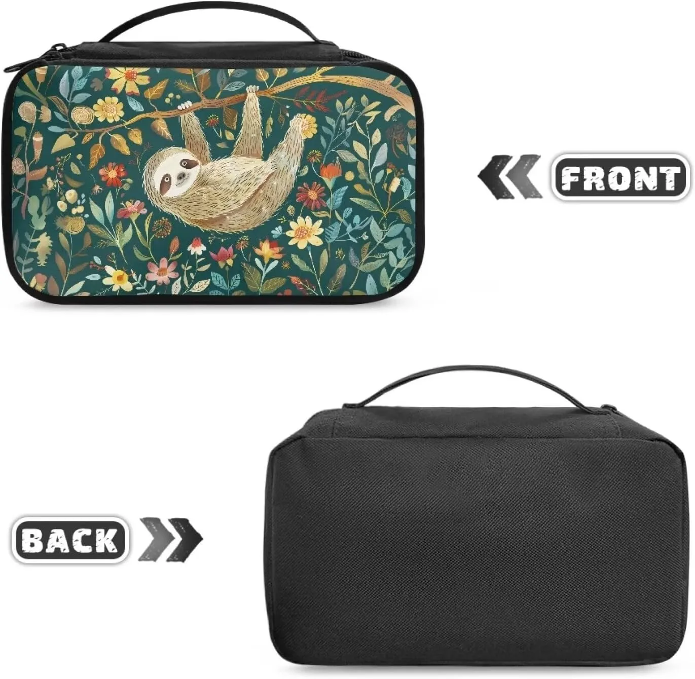 Sloth Makeup Bag for Women Flowers Cosmetic Bag with Brush Slot Make Up Travel Bag Organizer Large Capacity Toiletry Bag with Zipper Travel Size Skincare Bag Travel Gifts for Women