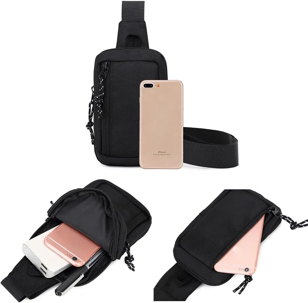 Small Crossbody Sling Bag for Men & Women - Travel Daypack Shoulder Bag for Outdoor Hiking, Ski, Workout, Running, Black