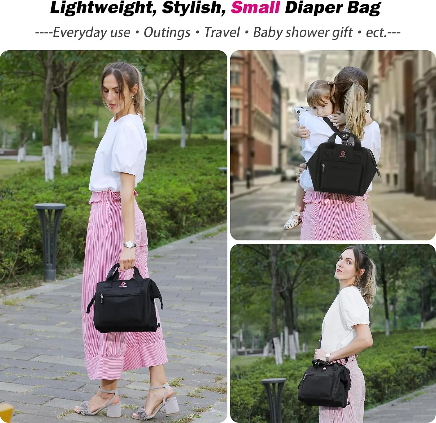 Small Diaper Bag Backpack: Mini Tote Diaper Bags, Cute Crossbody Nappy Bag for Mommy on Travel,Simple Practical Mommy Bag Black