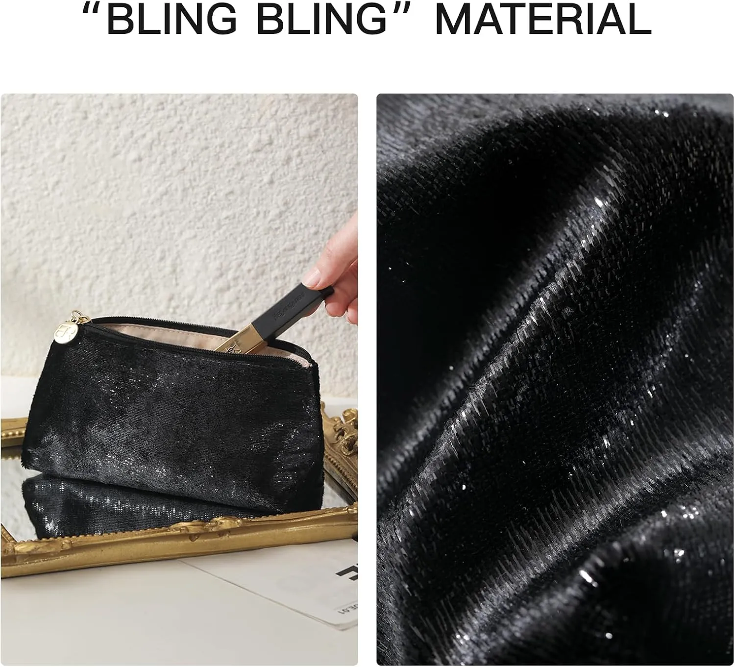 Small Makeup Bag for Purse，Black Cosmetic Travel Bag for Women, Cute Make Up Pouch for Accessories