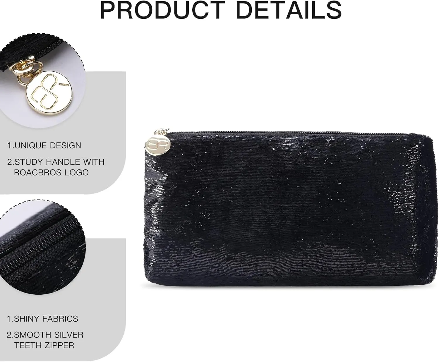 Small Makeup Bag for Purse，Black Cosmetic Travel Bag for Women, Cute Make Up Pouch for Accessories