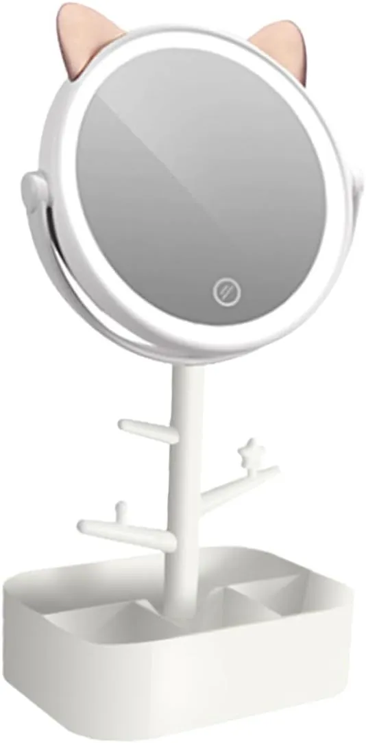 Smart Dimming Led Makeup Mirror with Storage Function Swivel Desktop Cosmetic Mirror for Bathroom Bedroom Dresser Distortion Reflection Durable Material Elegant Design