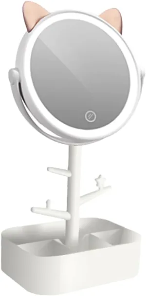 Smart Dimming Led Makeup Mirror with Storage Function Swivel Desktop Cosmetic Mirror for Bathroom Bedroom Dresser Distortion Reflection Durable Material Elegant Design