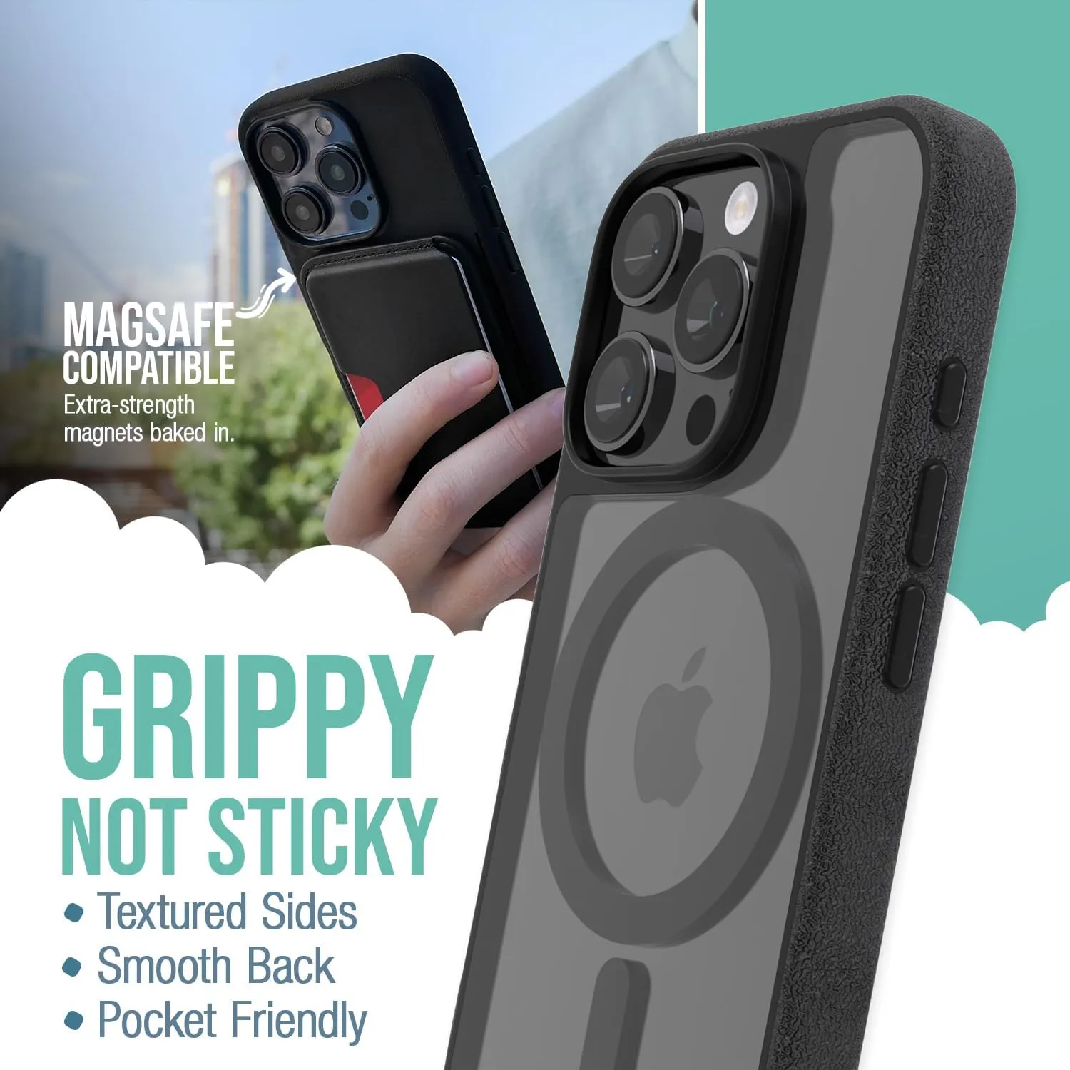 Smartish® iPhone 16 Pro Magnetic Case - Gripmunk Compatible with MagSafe [Lightweight   Protective] Slim & Thin Grip Cover with Microfiber Lining for Apple iPhone 16 Pro - Clearly Black