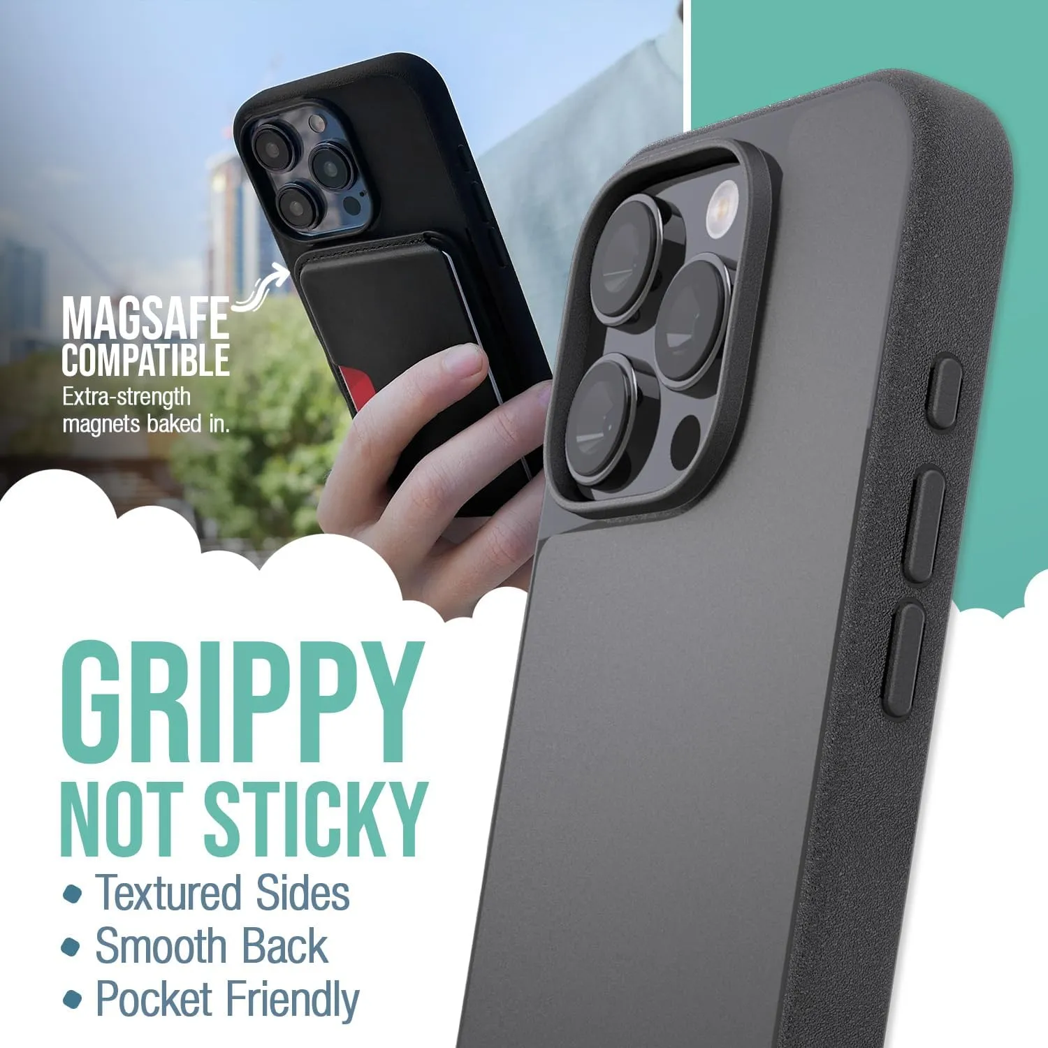 Smartish® iPhone 16 Pro MagSafe Case - Gripmunk Magnetic Slim Case [Lightweight   Protective] Thin Grip Cover with Microfiber Lining for Apple iPhone 16 Pro - Black Tie Affair