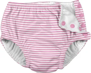 Snap Reusable Absorbent Swimsuit Diaper, Light Pink Pinstripe, 4T