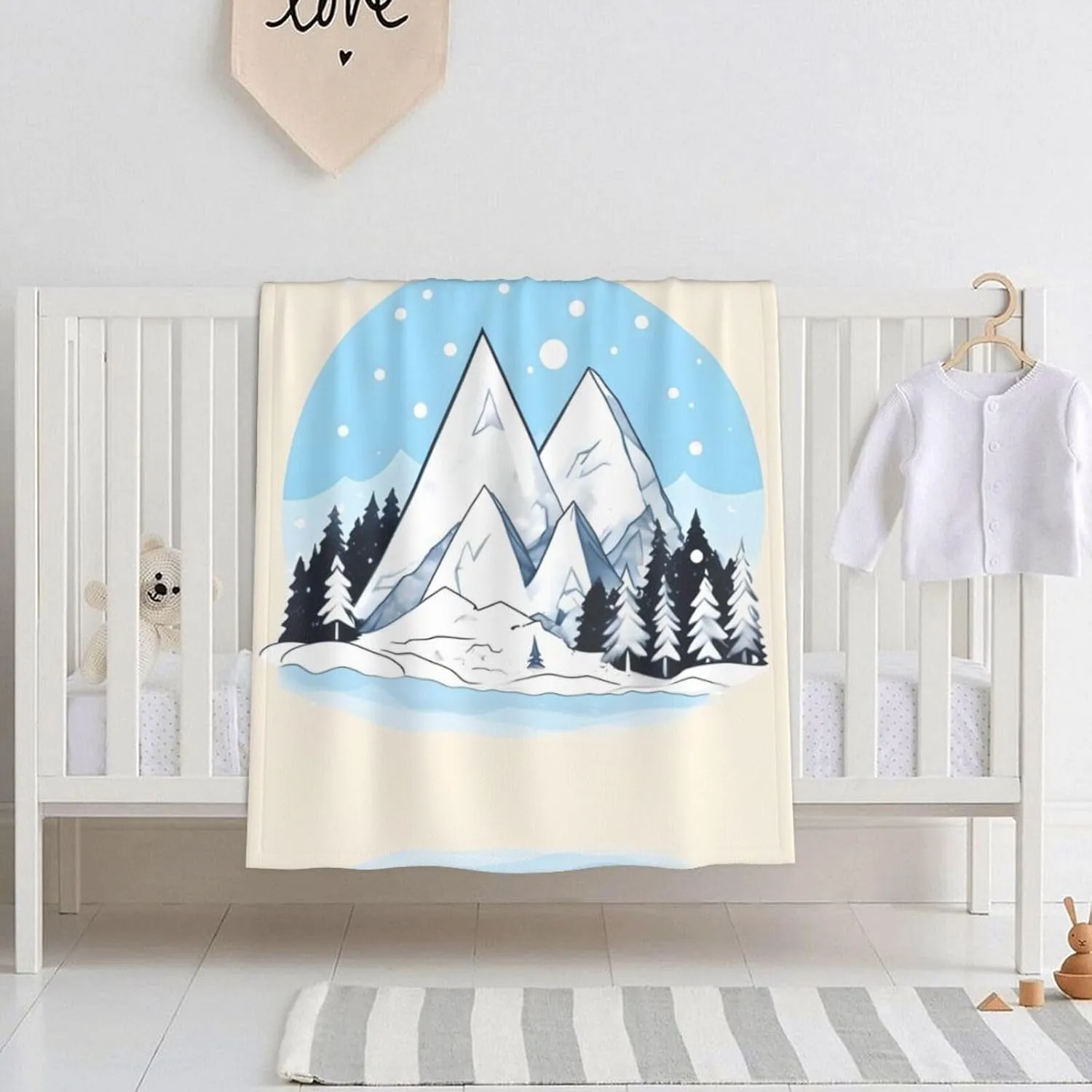 Snow-Capped Mountains Printed Baby Blanket | Warm Swaddle | 30x40 inch Newborn Blanket