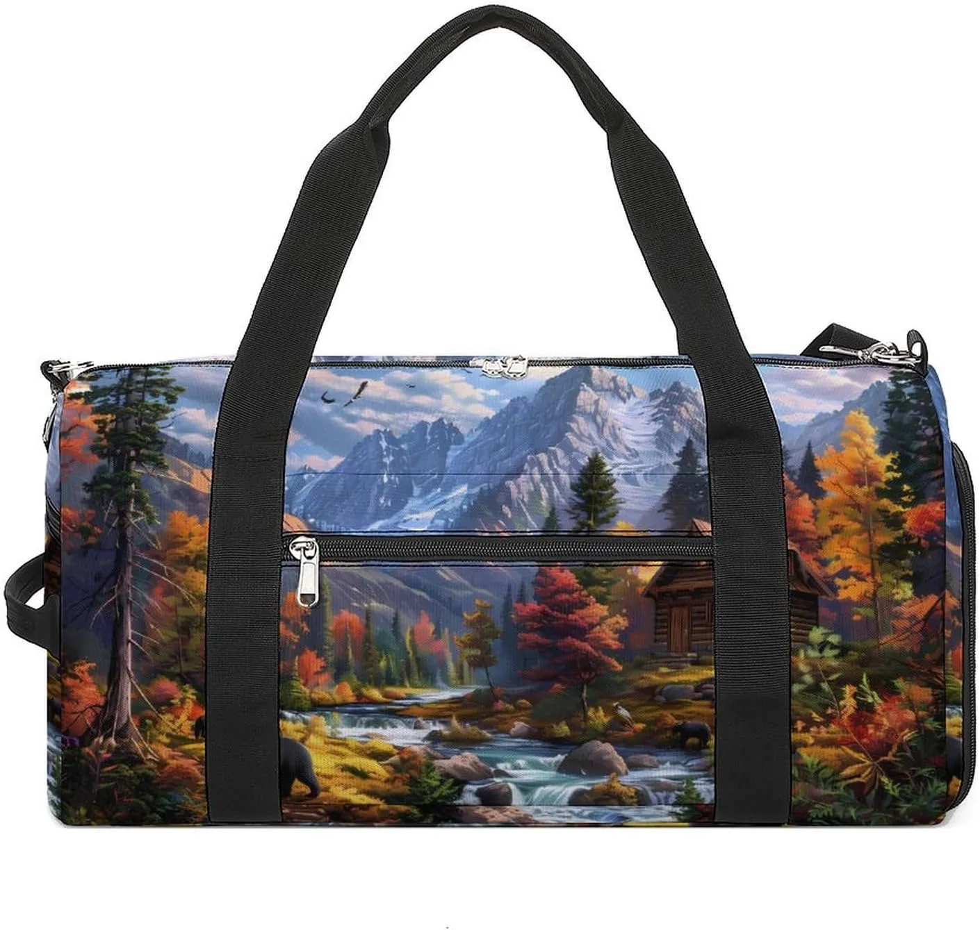 Snow Mountain Bear Gym Bag for Men Women Lightweight Duffel Bag Sports Workout Bag for Travel Yoga