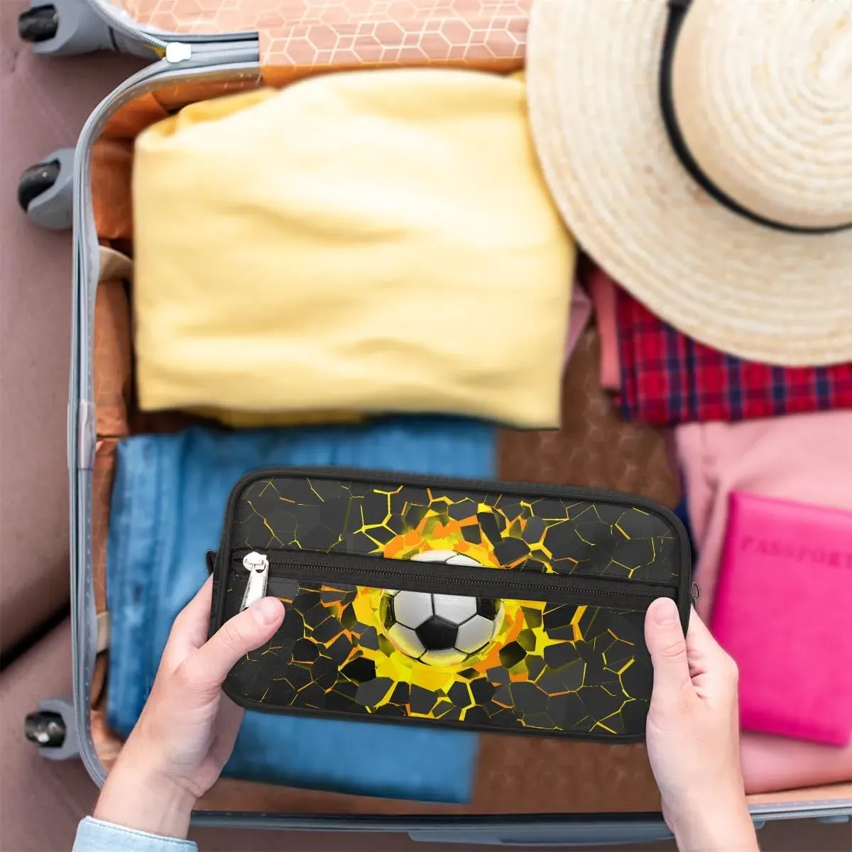 Soccer Boys Toiletry Bag for Kids Dopp Kit Waterproof Hanging Wash Bag Cosmetic Bag Medicine Bag for Travel Sports Shower Essential