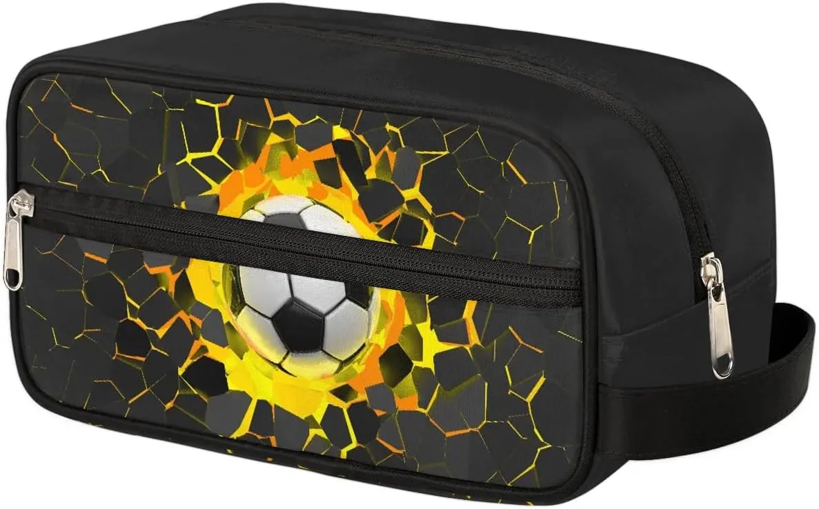 Soccer Boys Toiletry Bag for Kids Dopp Kit Waterproof Hanging Wash Bag Cosmetic Bag Medicine Bag for Travel Sports Shower Essential