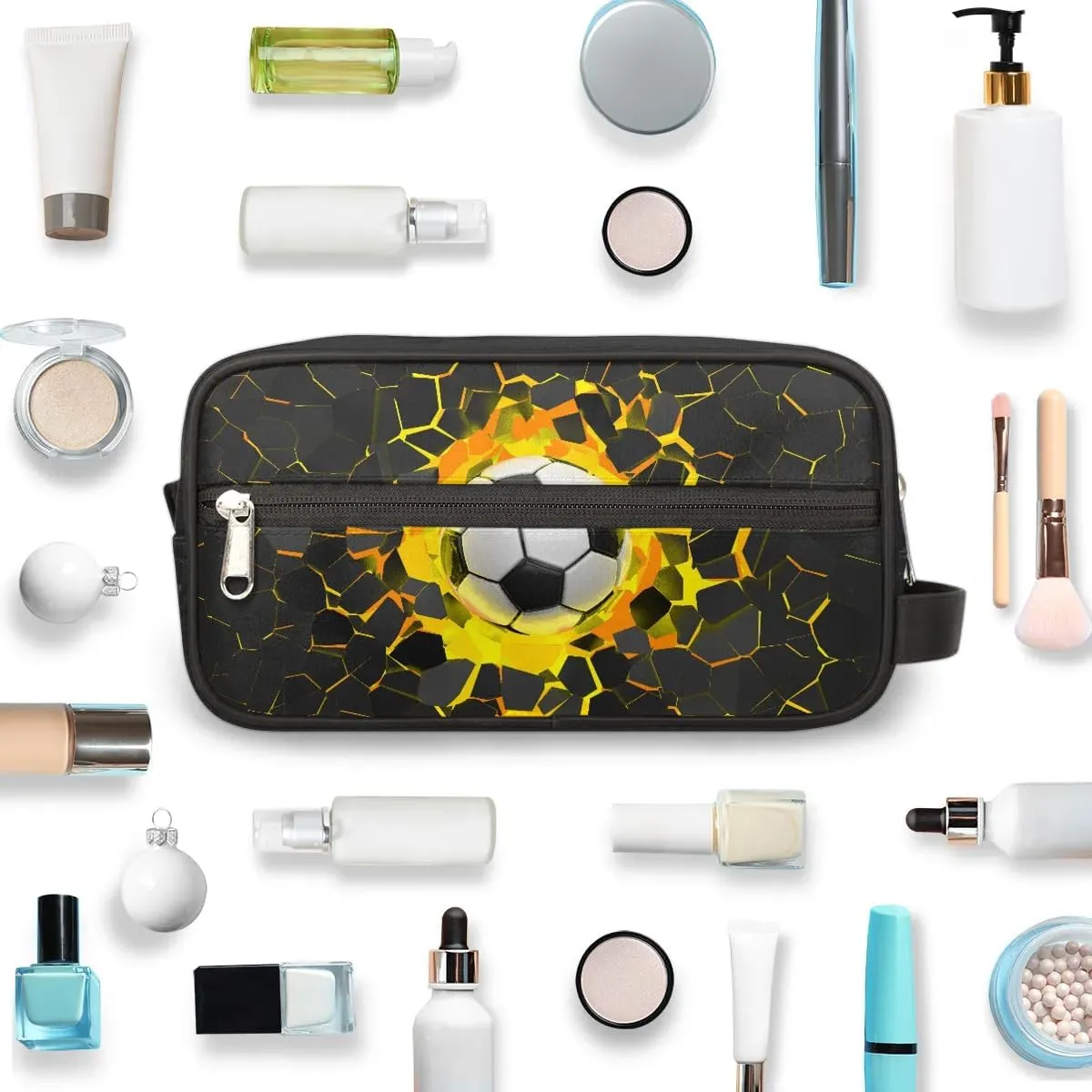 Soccer Boys Toiletry Bag for Kids Dopp Kit Waterproof Hanging Wash Bag Cosmetic Bag Medicine Bag for Travel Sports Shower Essential