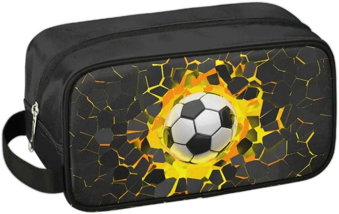 Soccer Boys Toiletry Bag for Kids Dopp Kit Waterproof Hanging Wash Bag Cosmetic Bag Medicine Bag for Travel Sports Shower Essential