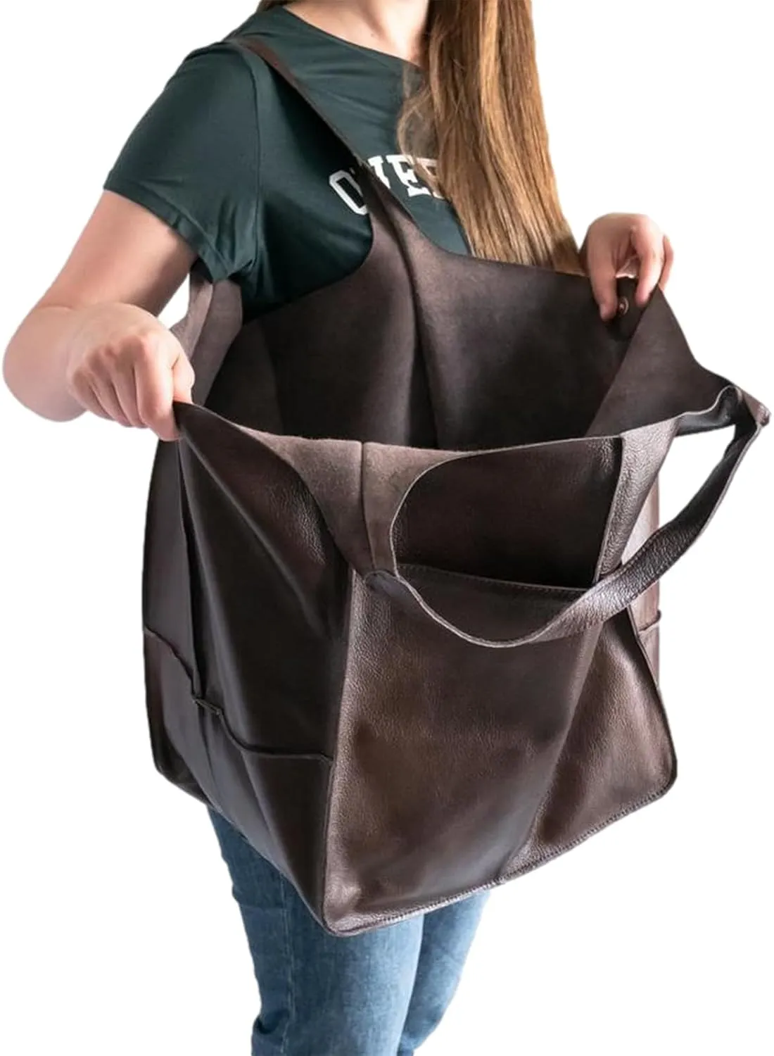 Soft Leather Tote Bag for Women Extra Large Boho Bucket Handbag Oversized Purse Shoulder Bag for Working Traveling