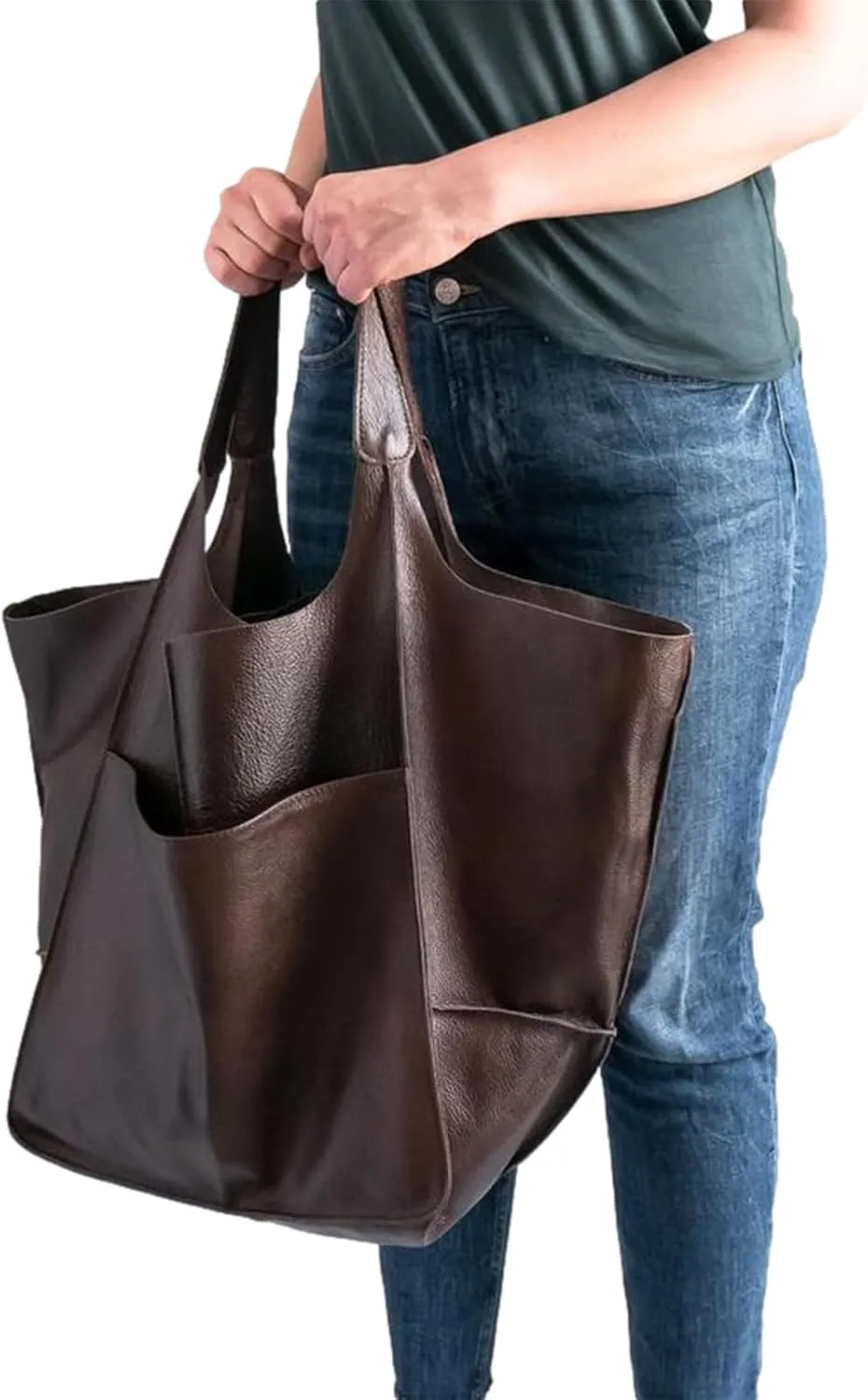 Soft Leather Tote Bag for Women Extra Large Boho Bucket Handbag Oversized Purse Shoulder Bag for Working Traveling
