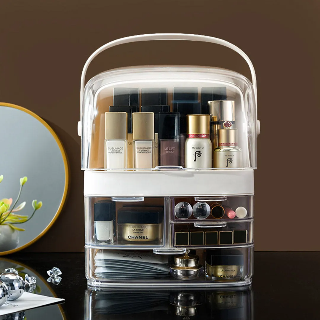 SOGA 2X 3 Tier White Countertop Makeup Cosmetic Storage Organiser Skincare Holder Jewelry Storage Box with Handle