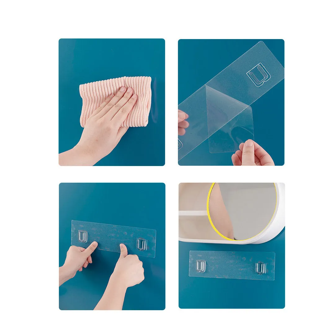 SOGA 39cm Oval Wall Mounted Mirror Storage Box Vanity Mirror Rack Bathroom Adhesive Shelf Home Organiser Decor