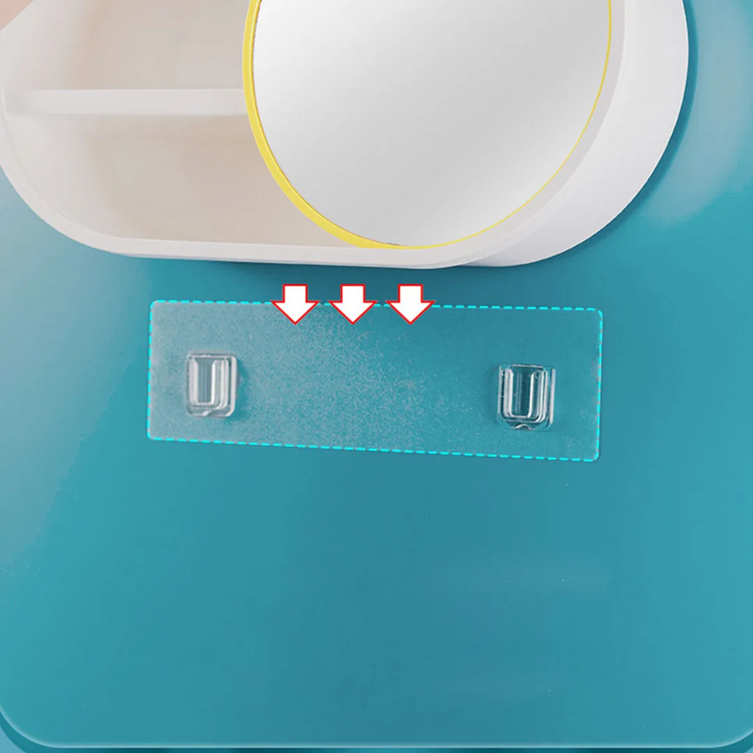 SOGA 39cm Oval Wall Mounted Mirror Storage Box Vanity Mirror Rack Bathroom Adhesive Shelf Home Organiser Decor