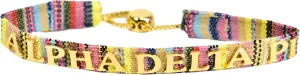 Sorority Shop Alpha Delta Pi Bracelet — Multi-Color Woven Bracelet with Gold-plated Sorority Name and Adjustable Clasp