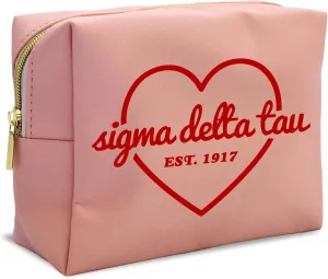 Sorority Shop Sigma Delta Tau Makeup Bag - Multi-Purpose PU Leather, Water-Resistant Makeup travel bag with Licensed Design and Zipper Closure, Perfect Sigma Delta Tau Sorority Gifts for Women