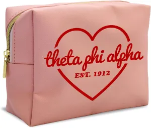 Sorority Shop Theta Phi Alpha Makeup Bag - Multi-Purpose PU Leather, Water-Resistant Makeup travel bag with Licensed Design and Zipper Closure, Perfect Theta Phi Alpha Sorority Gifts for Women