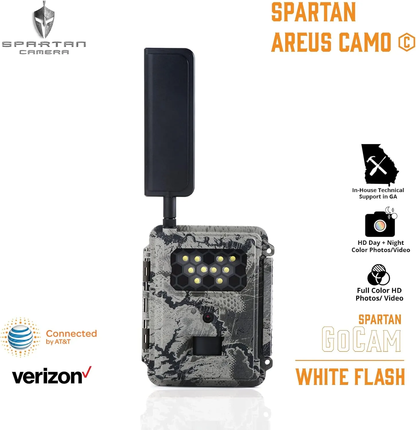 Spartan WhiteFlash 4G LTE Trail Camera,AT&T Certified,Hunting,Wildlife Monitoring,Ultra High-Res Day&Night Image&Video.Fast Detection,4-Month Battery Life.Fully Configurable via App,AreusCamo