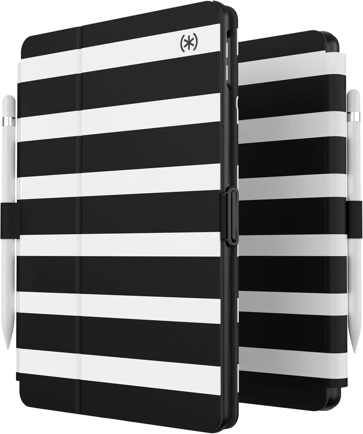 Speck Balance Folio Case for iPad 10.2 Inch (2019-2021) - Drop & Camera Protection, Slim Multi Range Stand, Apple Pencil Holder - Black/White Stripes
