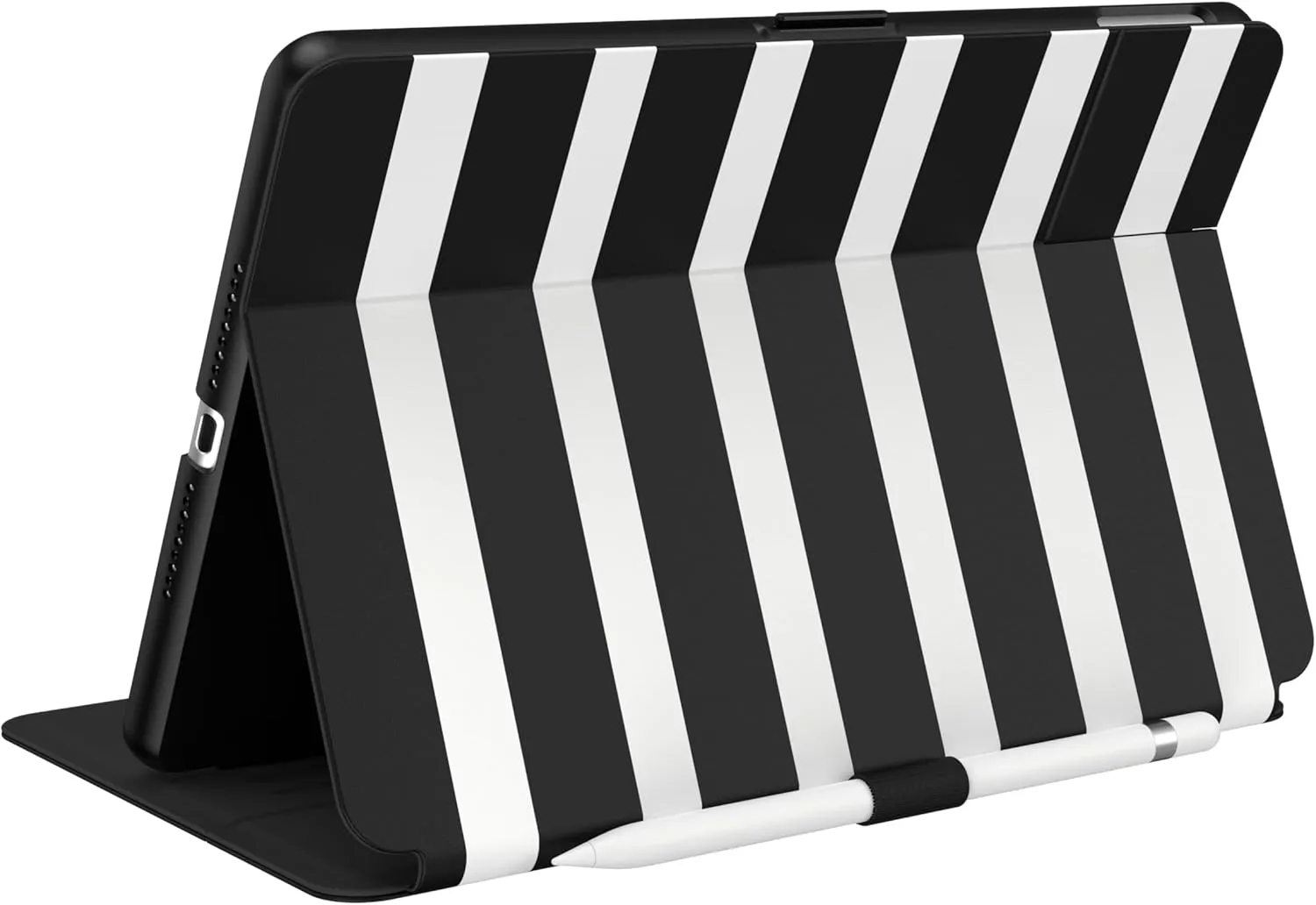 Speck Balance Folio Case for iPad 10.2 Inch (2019-2021) - Drop & Camera Protection, Slim Multi Range Stand, Apple Pencil Holder - Black/White Stripes