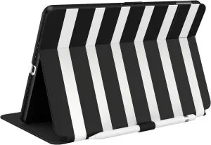 Speck Balance Folio Case for iPad 10.2 Inch (2019-2021) - Drop & Camera Protection, Slim Multi Range Stand, Apple Pencil Holder - Black/White Stripes