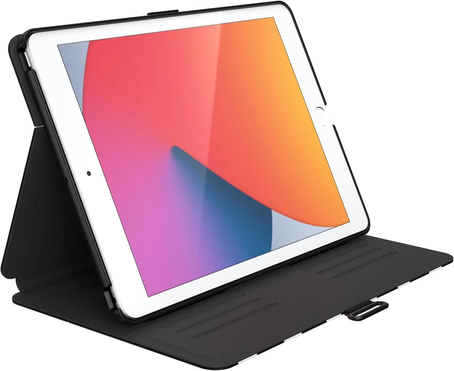 Speck Balance Folio Case for iPad 10.2 Inch (2019-2021) - Drop & Camera Protection, Slim Multi Range Stand, Apple Pencil Holder - Black/White Stripes