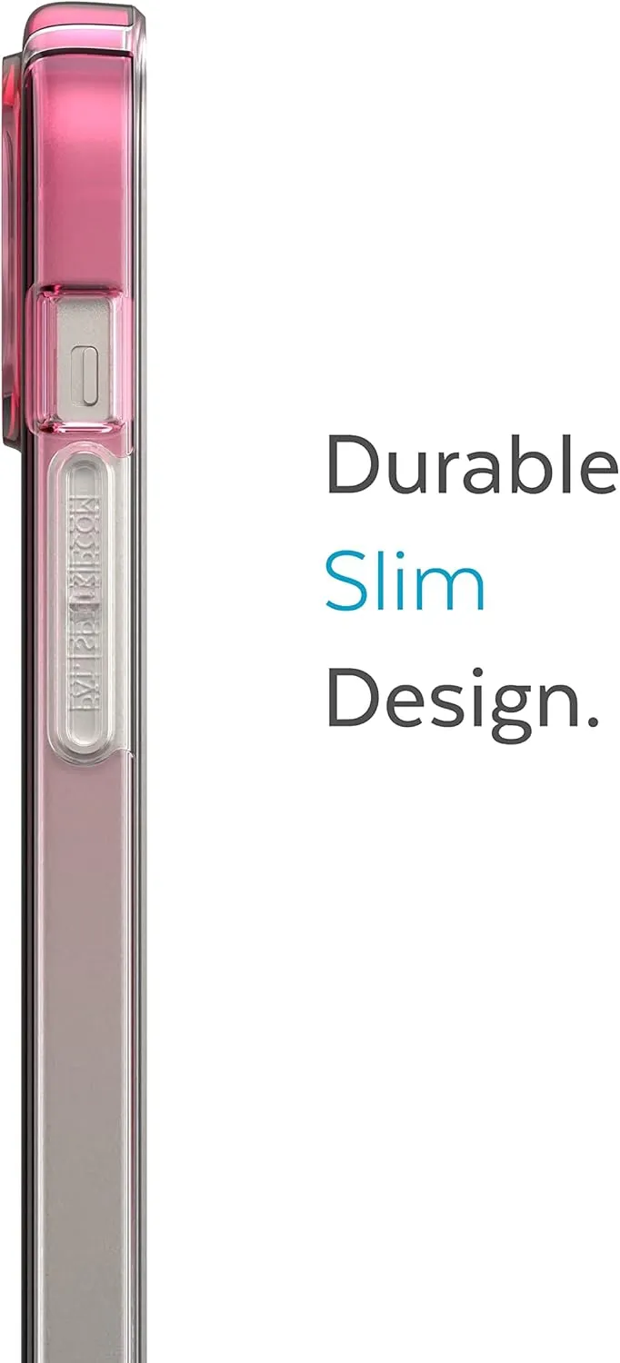 Speck Clear iPhone 14 & iPhone 13 Case - Drop Protection, Scratch Resistant Dual Layer Slim Phone Case for 6.1" iPhones - Anti-Yellowing & Anti-Fade Case - Ombre Digital Pink Fade/Clear GemShell