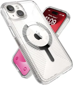 Speck Clear iPhone 15 Case - Slim, Built for MagSafe, Drop Protection Grip - for iPhone 15, iPhone 14 & iPhone 13 - Scratch Resistant, Anti-Yellowing, 6.1 Inch Phone Case - GemShell Grip Clear