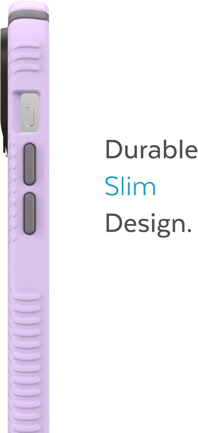 Speck iPhone 14 Pro Case - Drop Protection, Scratch Resistant, Dual Layer Slim Phone Case for 6.1 Inch iPhones 14 Pro - Built for MagSafe - Presidio2 Grip - Spring Purple/Cloudy Grey/White