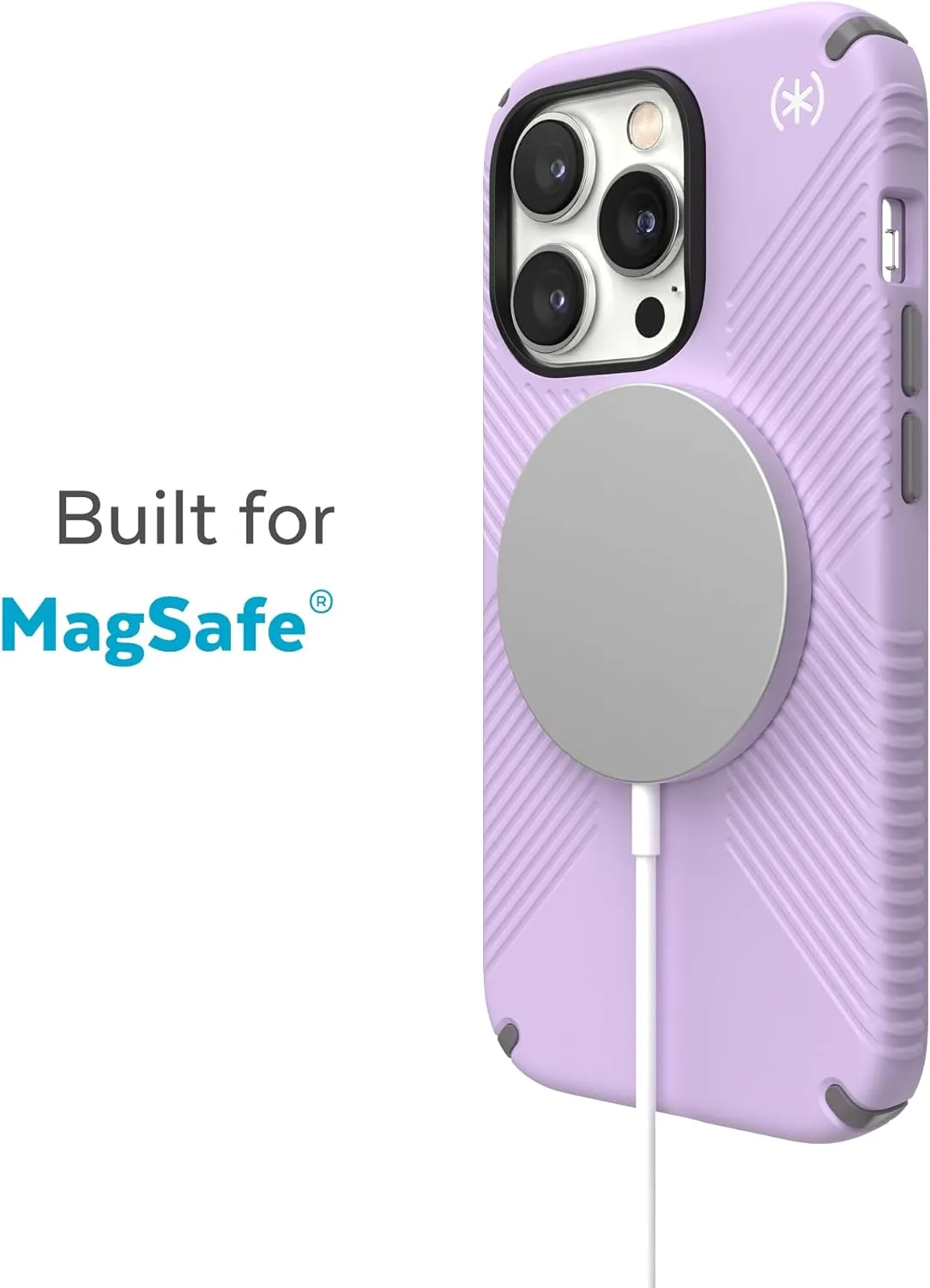 Speck iPhone 14 Pro Case - Drop Protection, Scratch Resistant, Dual Layer Slim Phone Case for 6.1 Inch iPhones 14 Pro - Built for MagSafe - Presidio2 Grip - Spring Purple/Cloudy Grey/White