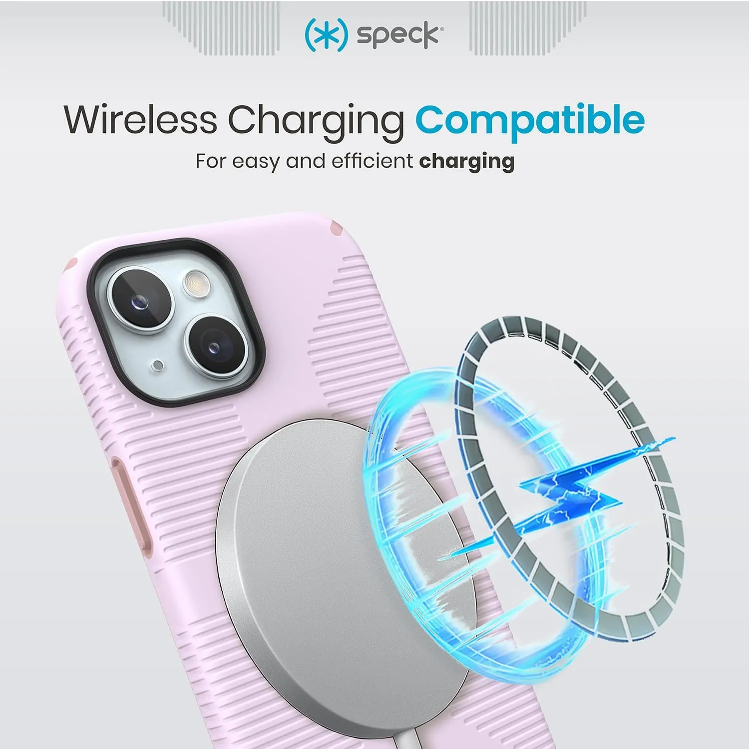 Speck iPhone 15 Case - Built for MagSafe, Drop Protection Grip – for iPhone 15 iPhone 14 & iPhone 13 - Scratch Resistant, Soft Touch, 6.1 Inch Phone Case - CandyShell Grip Soft Lilac/Carnation Petal