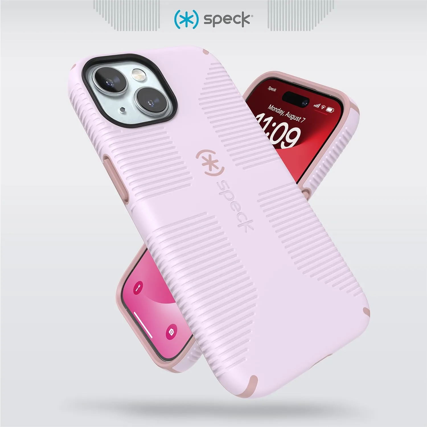 Speck iPhone 15 Case - Built for MagSafe, Drop Protection Grip – for iPhone 15 iPhone 14 & iPhone 13 - Scratch Resistant, Soft Touch, 6.1 Inch Phone Case - CandyShell Grip Soft Lilac/Carnation Petal