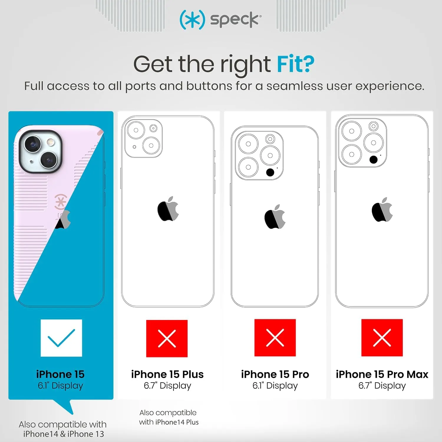 Speck iPhone 15 Case - Built for MagSafe, Drop Protection Grip – for iPhone 15 iPhone 14 & iPhone 13 - Scratch Resistant, Soft Touch, 6.1 Inch Phone Case - CandyShell Grip Soft Lilac/Carnation Petal