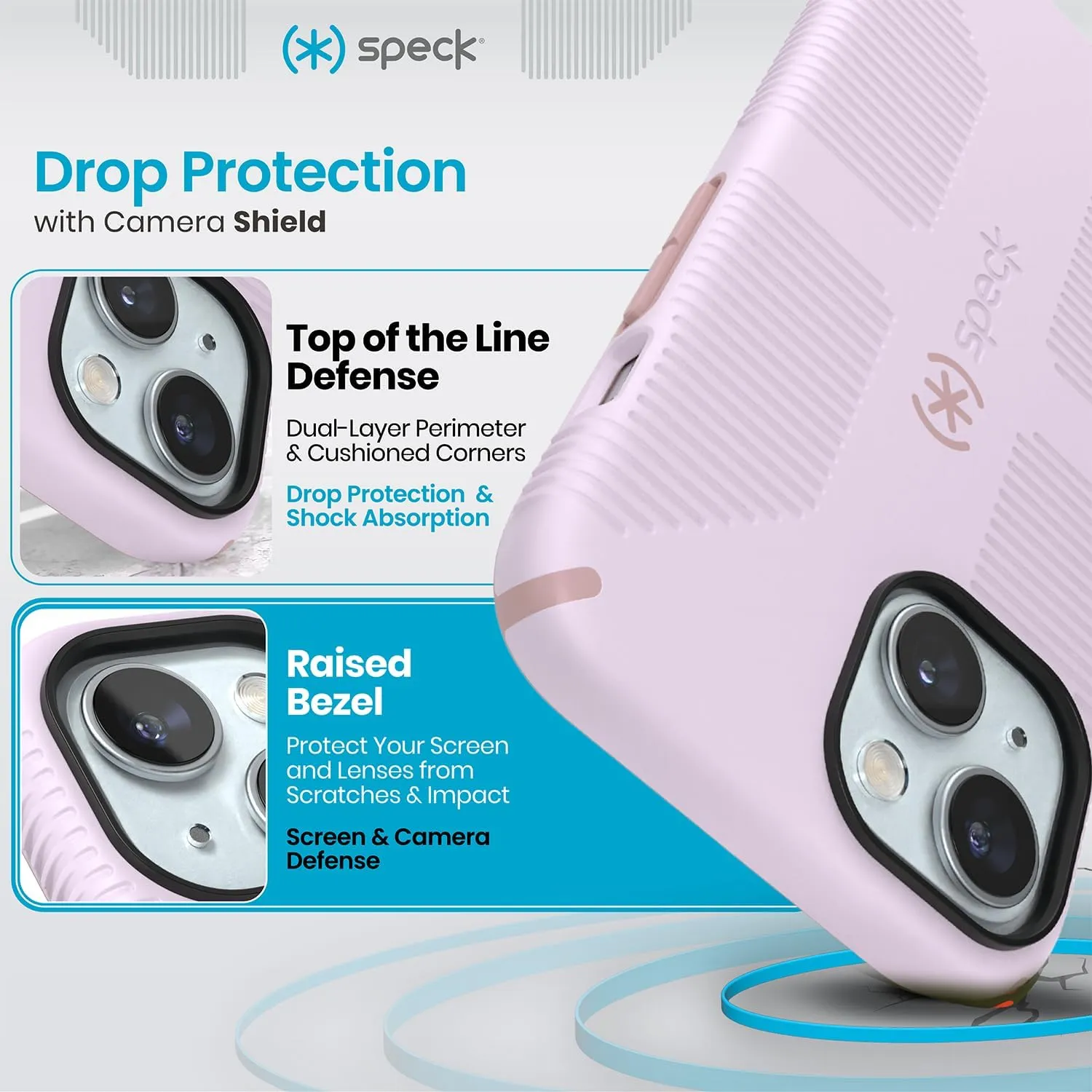 Speck iPhone 15 Case - Built for MagSafe, Drop Protection Grip – for iPhone 15 iPhone 14 & iPhone 13 - Scratch Resistant, Soft Touch, 6.1 Inch Phone Case - CandyShell Grip Soft Lilac/Carnation Petal