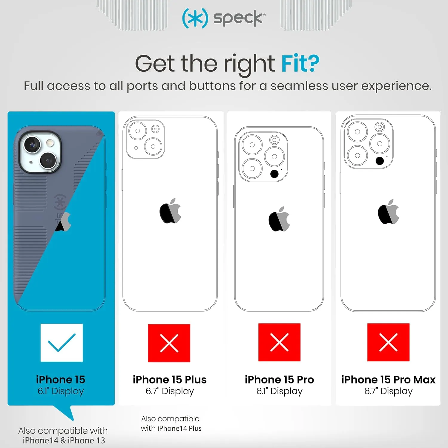 Speck iPhone 15 Case - iPhone 16e - Built for MagSafe, Drop Protection Grip – for iPhone 15, 16e, 14 and 13 - Scratch Resistant, Soft Touch, 6.1 Inch Phone Case - CandyShell Grip Blue/Faded Denim