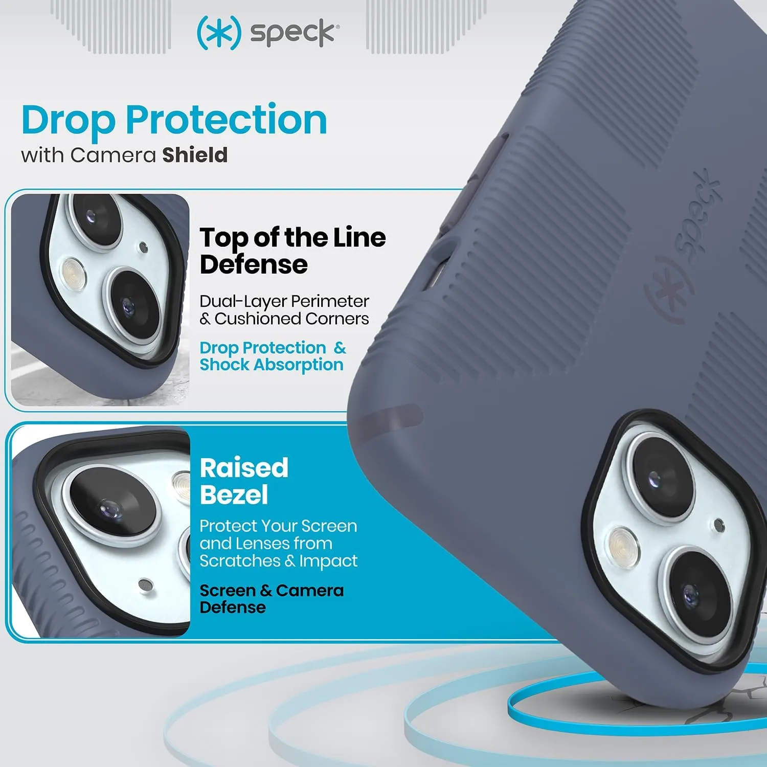 Speck iPhone 15 Case - iPhone 16e - Built for MagSafe, Drop Protection Grip – for iPhone 15, 16e, 14 and 13 - Scratch Resistant, Soft Touch, 6.1 Inch Phone Case - CandyShell Grip Blue/Faded Denim