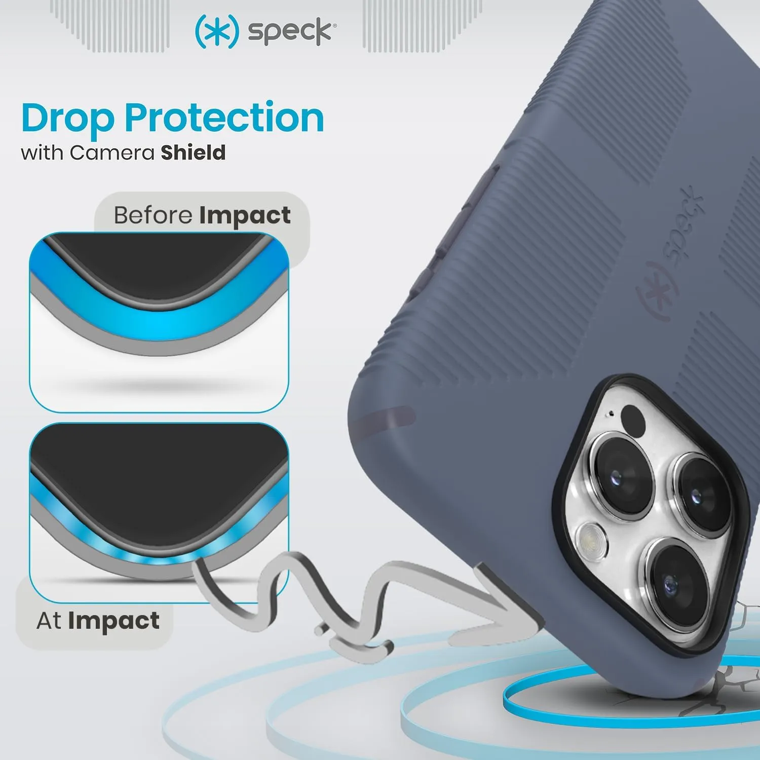 Speck MagSafe Case for iPhone 15 Pro Max - Drop & Camera Protection, Soft-Touch Secure Grip, Wireless Charging Compatible, Fits All 6.7 Inch Models Including iPhone 14 & 13 Pro Max - Grip Blue