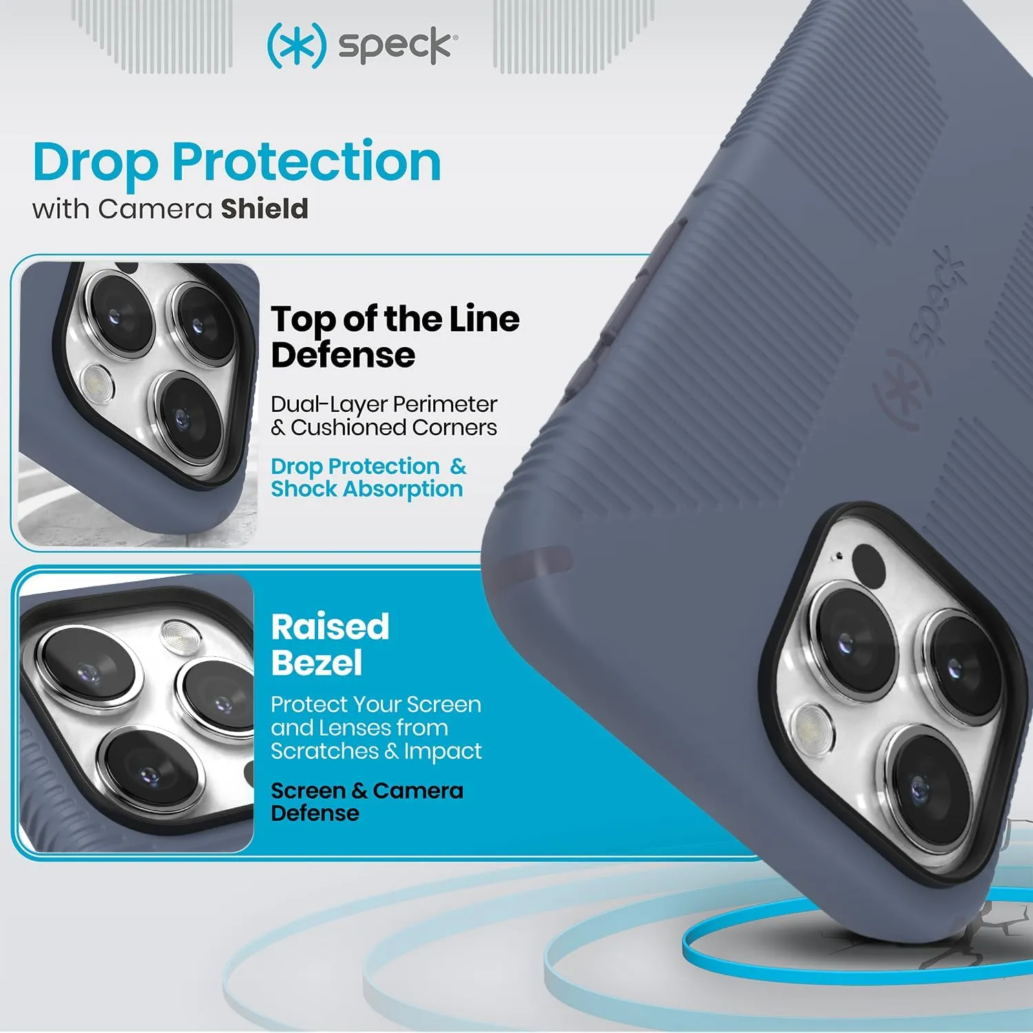 Speck MagSafe Case for iPhone 15 Pro Max - Drop & Camera Protection, Soft-Touch Secure Grip, Wireless Charging Compatible, Fits All 6.7 Inch Models Including iPhone 14 & 13 Pro Max - Grip Blue
