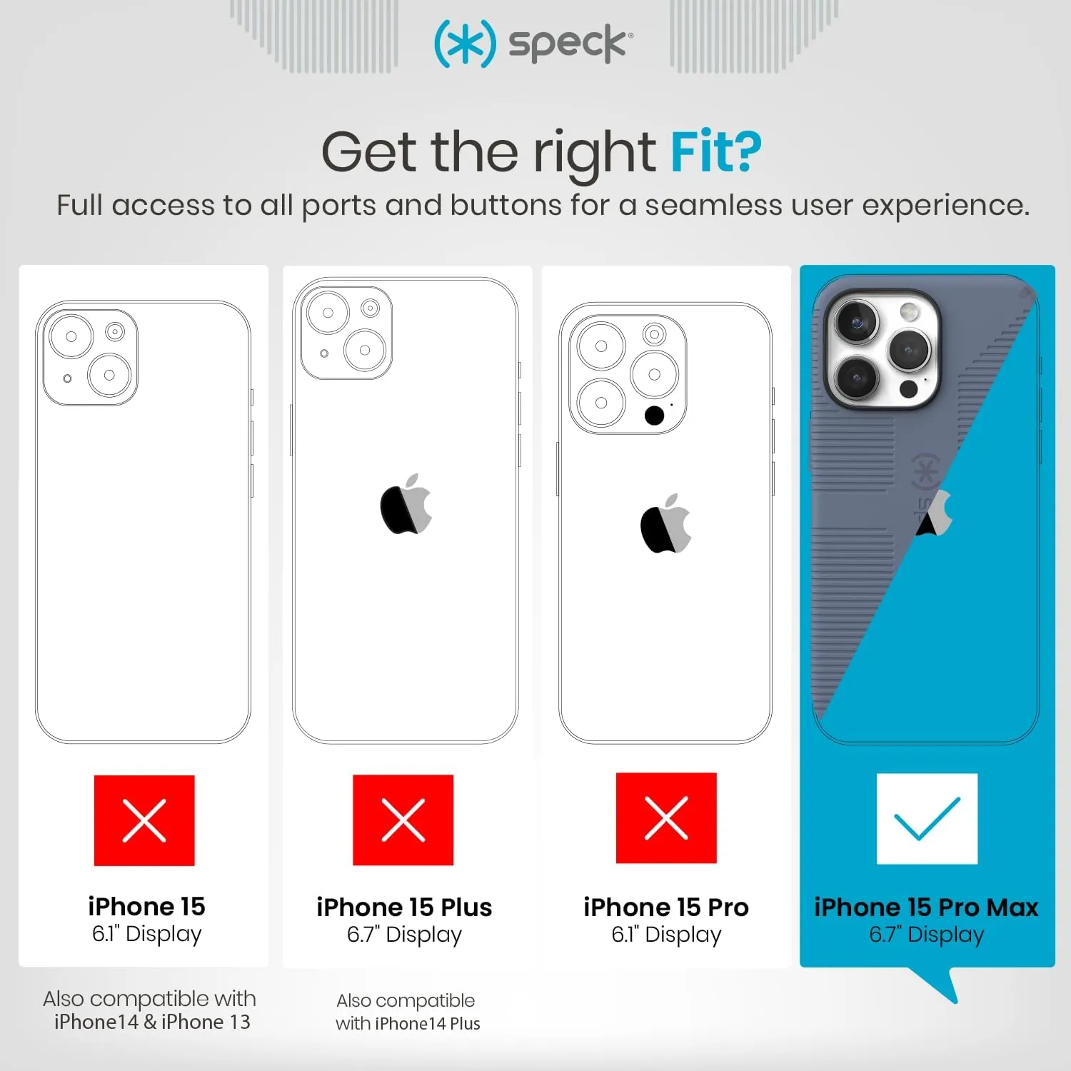 Speck MagSafe Case for iPhone 15 Pro Max - Drop & Camera Protection, Soft-Touch Secure Grip, Wireless Charging Compatible, Fits All 6.7 Inch Models Including iPhone 14 & 13 Pro Max - Grip Blue