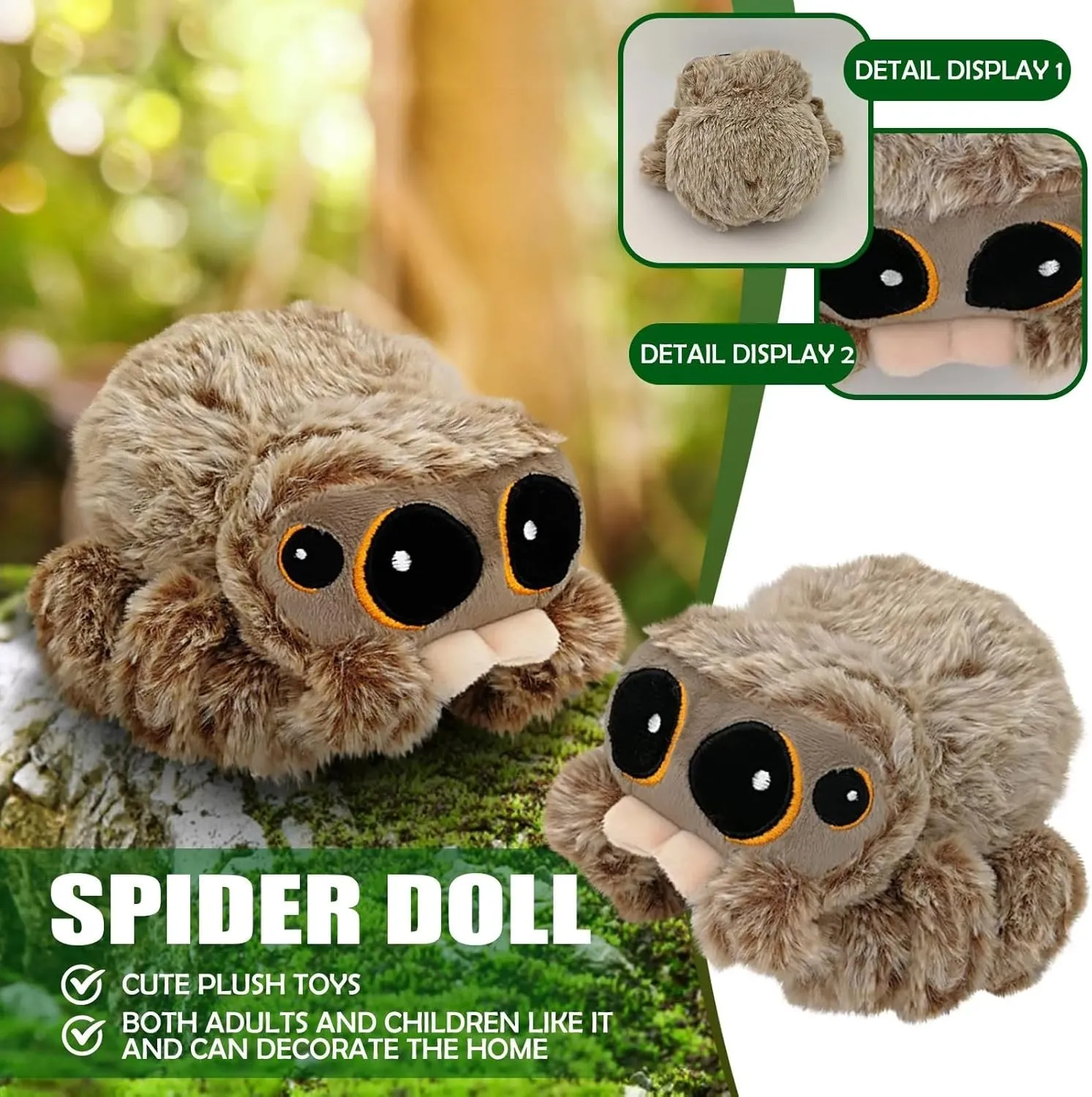 Spider Plush 6.9 inch Jumping Spider Stuffed Animal Plush Toy Soft Cute Spider Plushie Gift for Kids (3pcs)